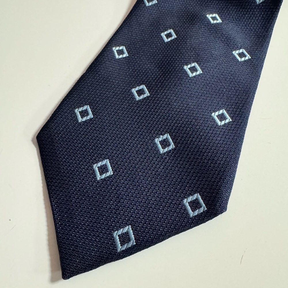 Ermenegildo Zegna Navy Blue Tie with Light Blue Squares